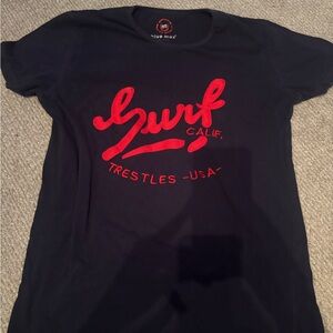 Black T-Shirt with Red Surf Graphic